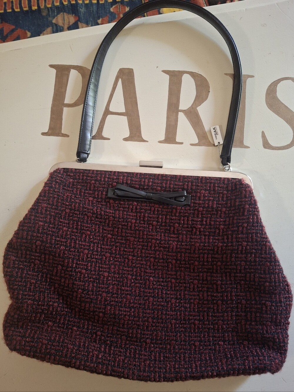 Vintage The Sak Retro Woven Knit Maroon and Black Top-Handle Shoulder Bag
